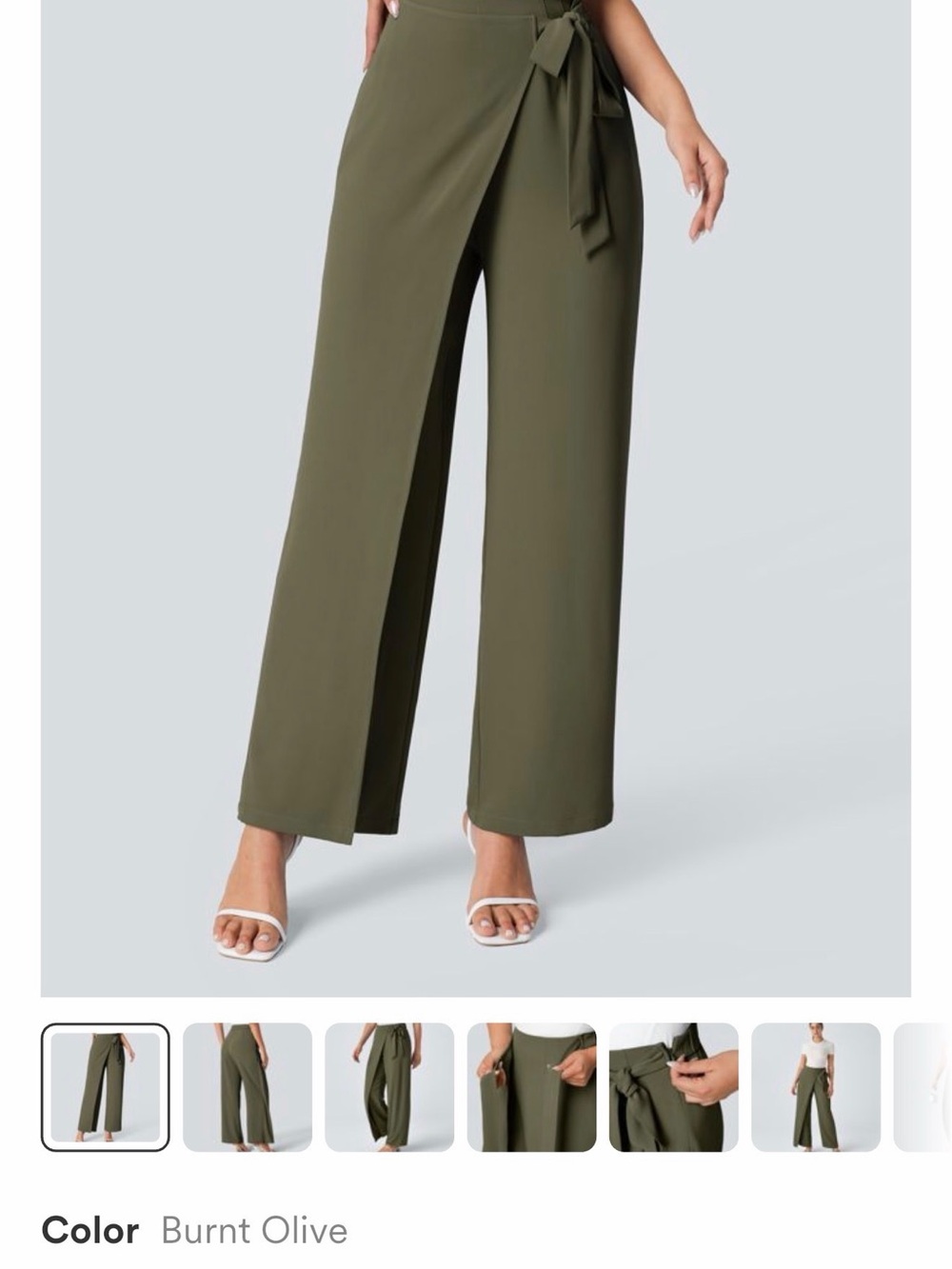 HALARA Burnt Olive Wide-Leg Wrap Pants with Tie Waist